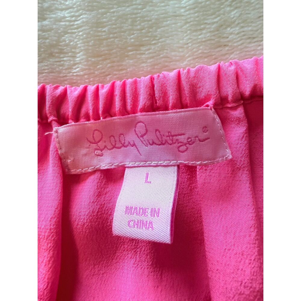 Lilly Pulitzer Size Large Sanilla Top 100% Silk Off the Shoulder Blouse Hot Pink - Picture 7 of 13